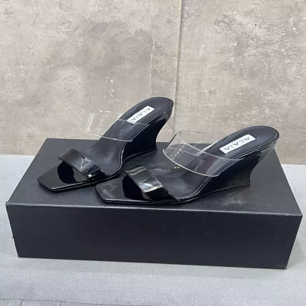 알라이아 큐브 웨지힐 반투명 뮬 샌들