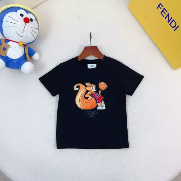 펜디 키즈 프린트 코튼 반팔 티셔츠