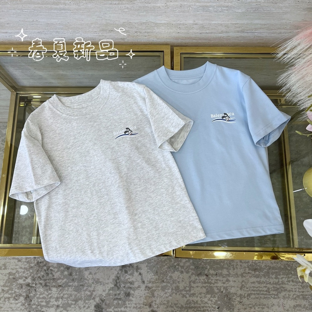 발렌시아가 아동 라운드넥 반소매 티셔츠