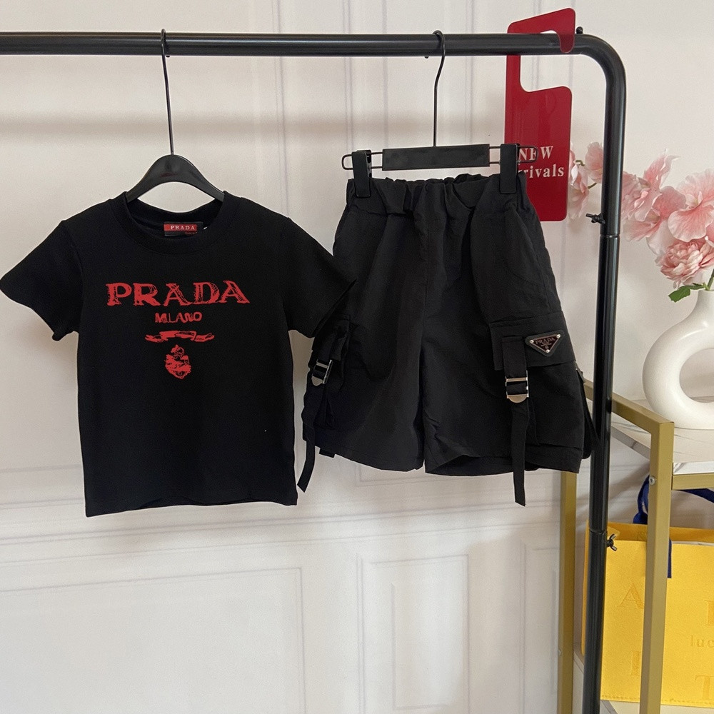 프라다 남아 레터링 반소매 세트