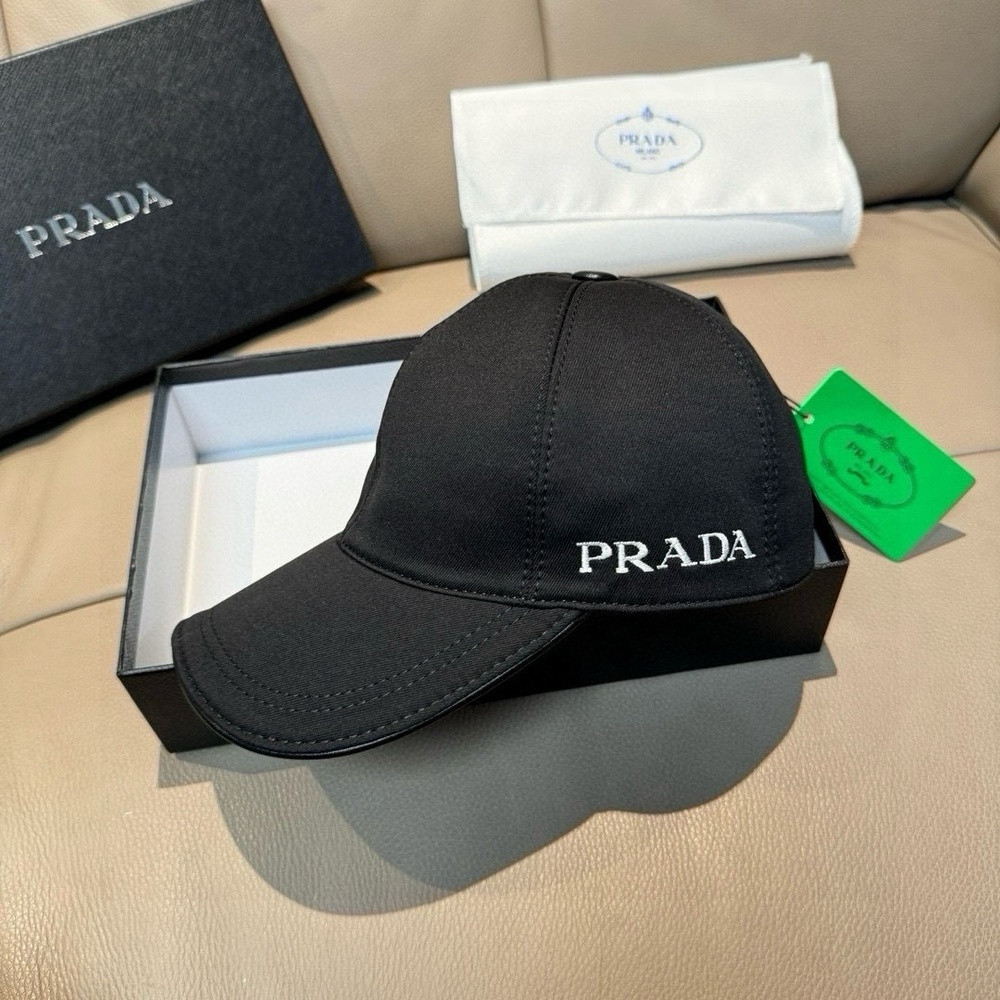 프라다 자수 로고 코튼 레더 배색 캡