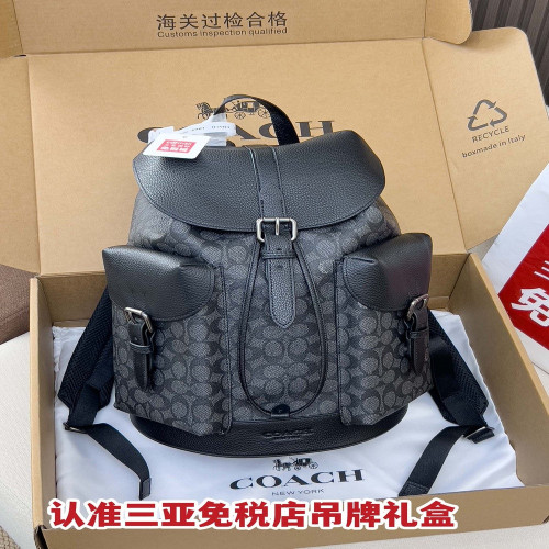 코치 남성 PVC 배색 플랩 백팩