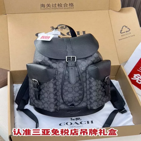 코치 남성 PVC 배색 플랩 백팩