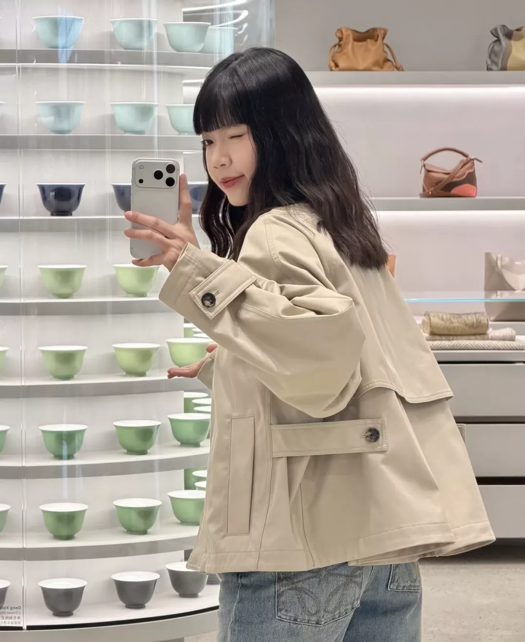 로에베 카키 배색 카라 재킷 스커트 세트 상세 이미지 26