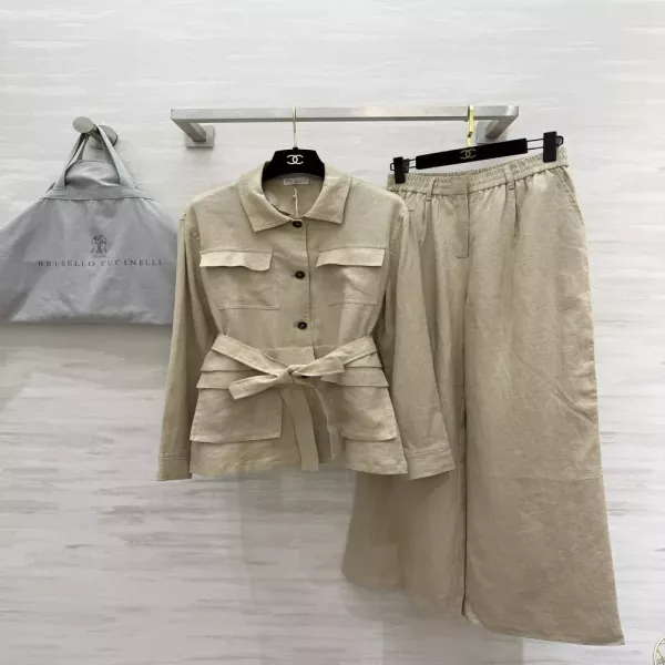 브루넬로쿠치넬리 린넨 벨트 재킷 와이드 팬츠 세트