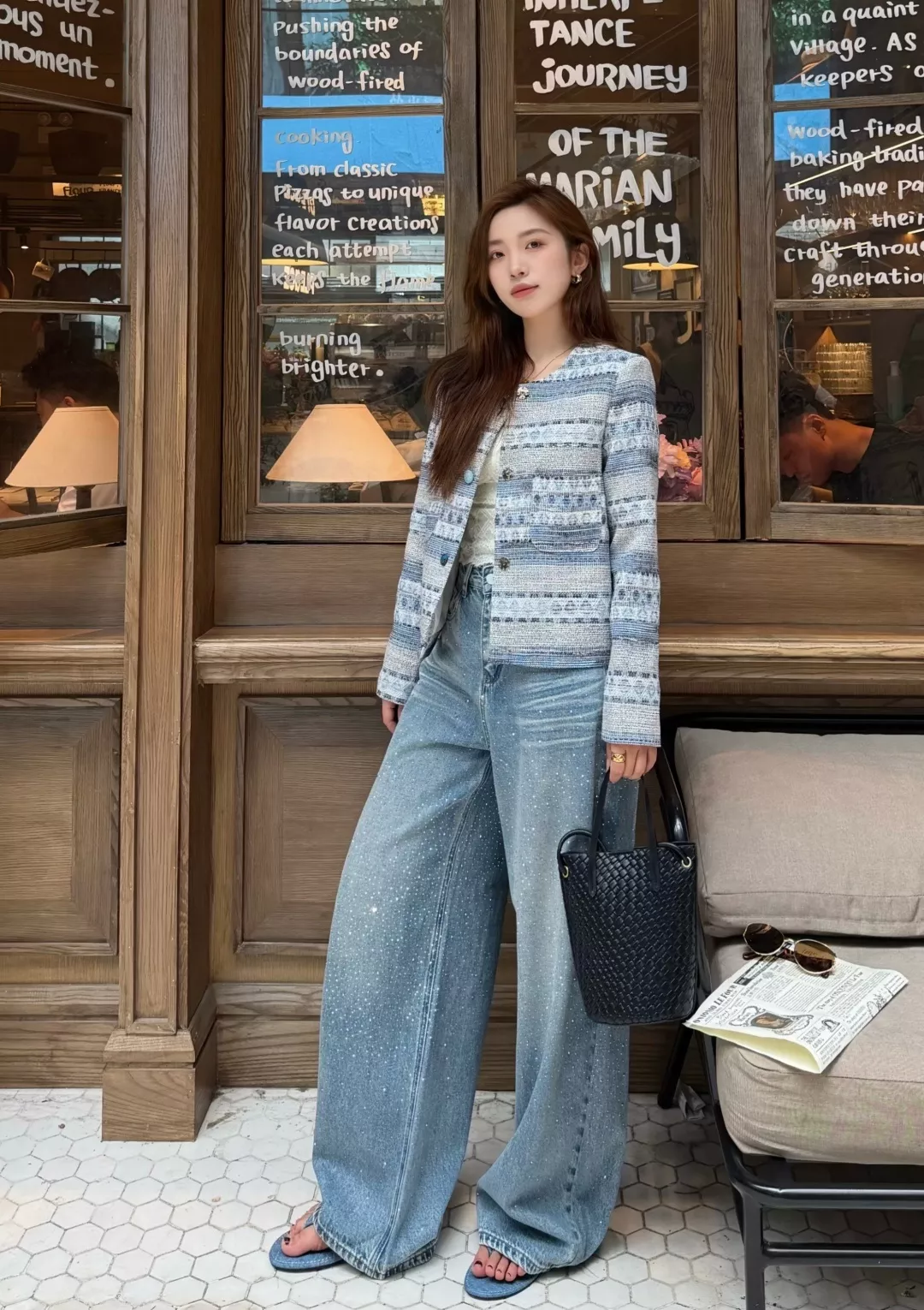 입생로랑 와이드 핏 풀장식 데님 팬츠 상세 이미지 13
