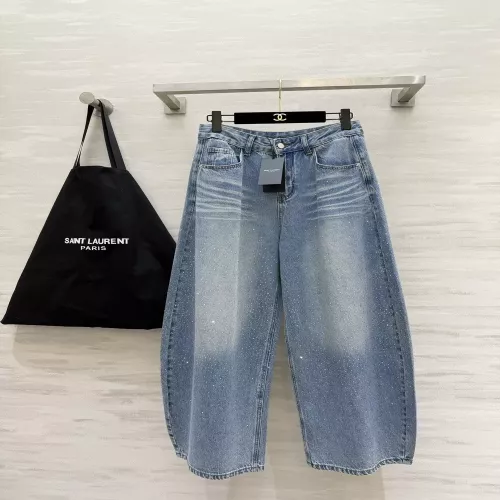 입생로랑 와이드 핏 풀장식 데님 팬츠