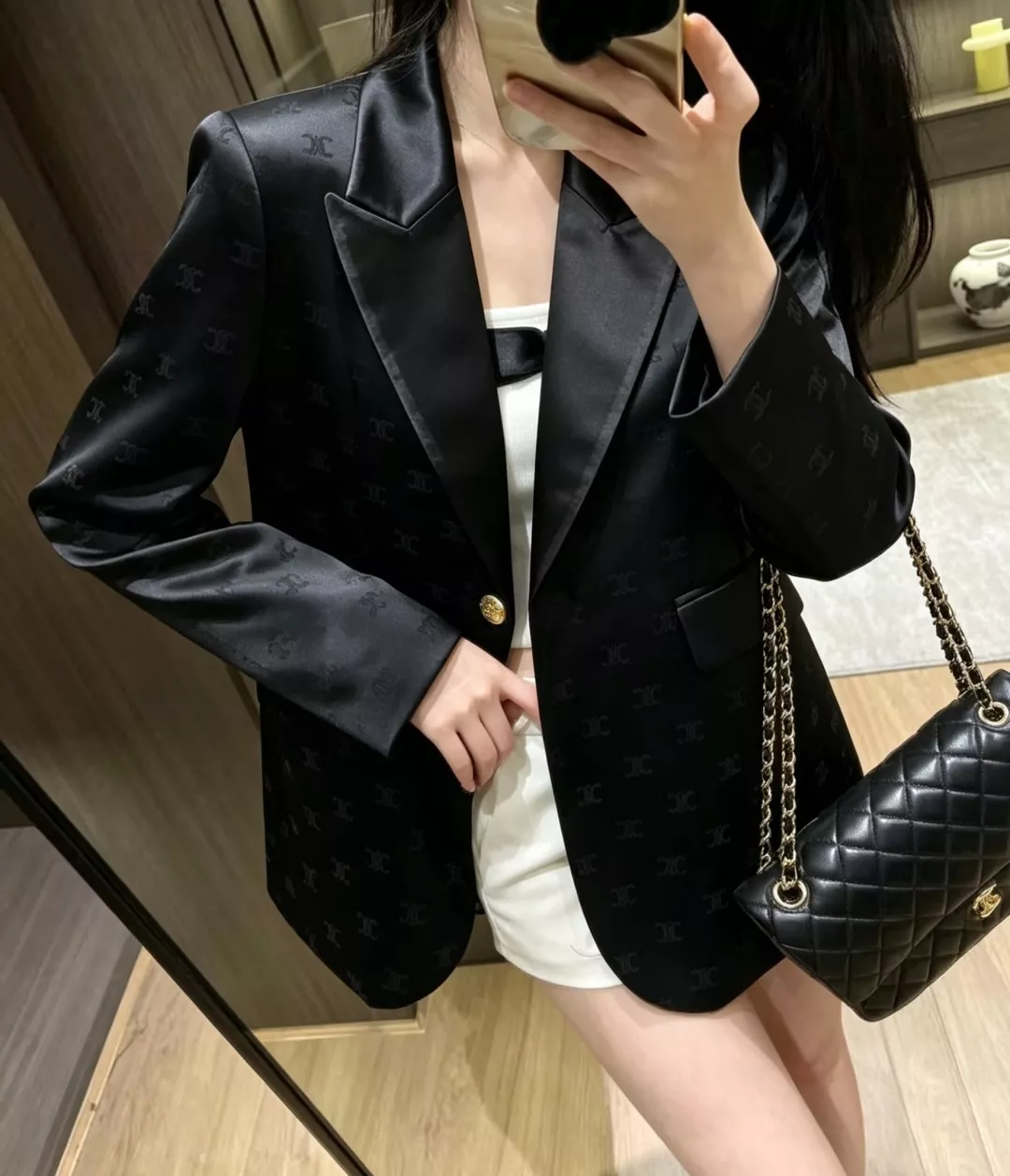 셀린느 자카드 새틴 카라 재킷 상세 이미지 11