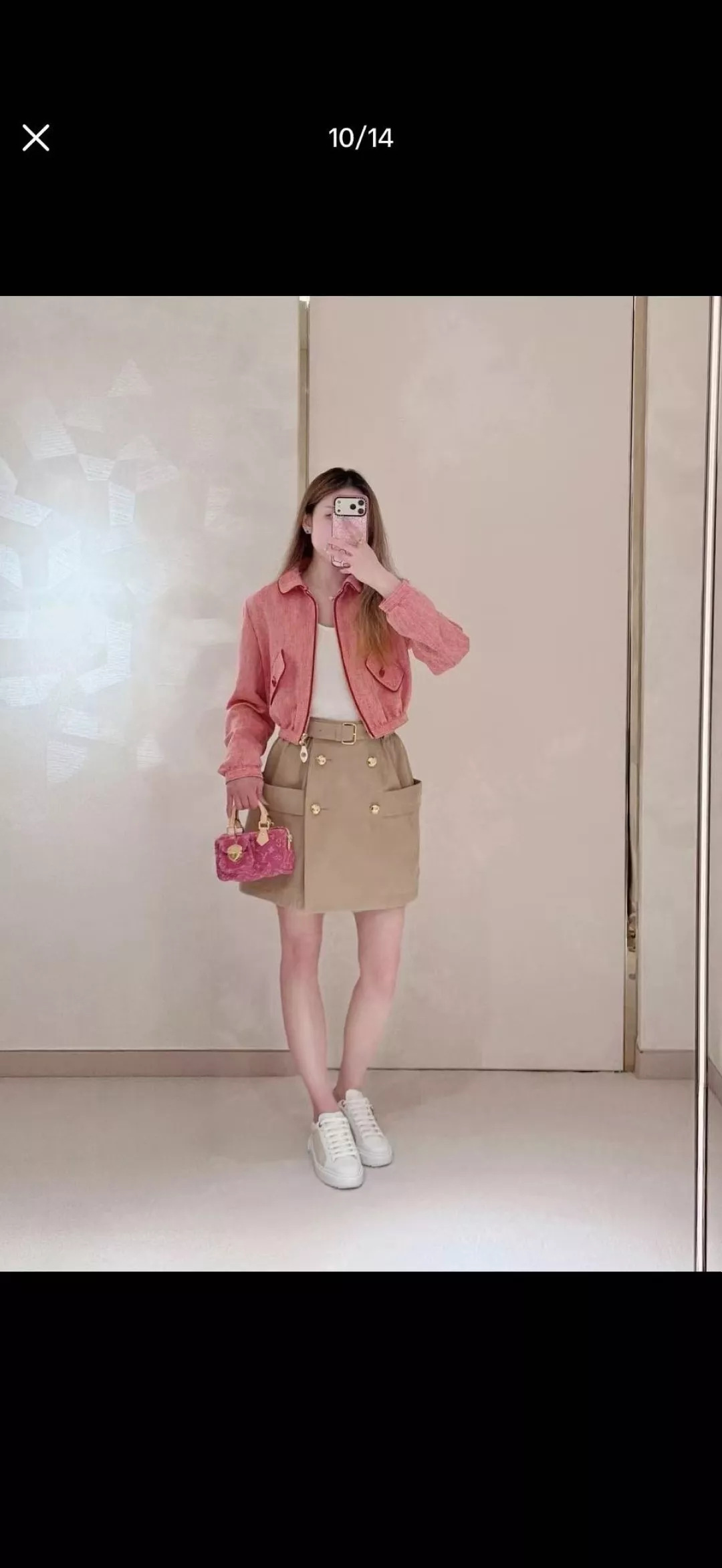 루이비통 카키 벨트 포인트 A라인 스커트 상세 이미지 14