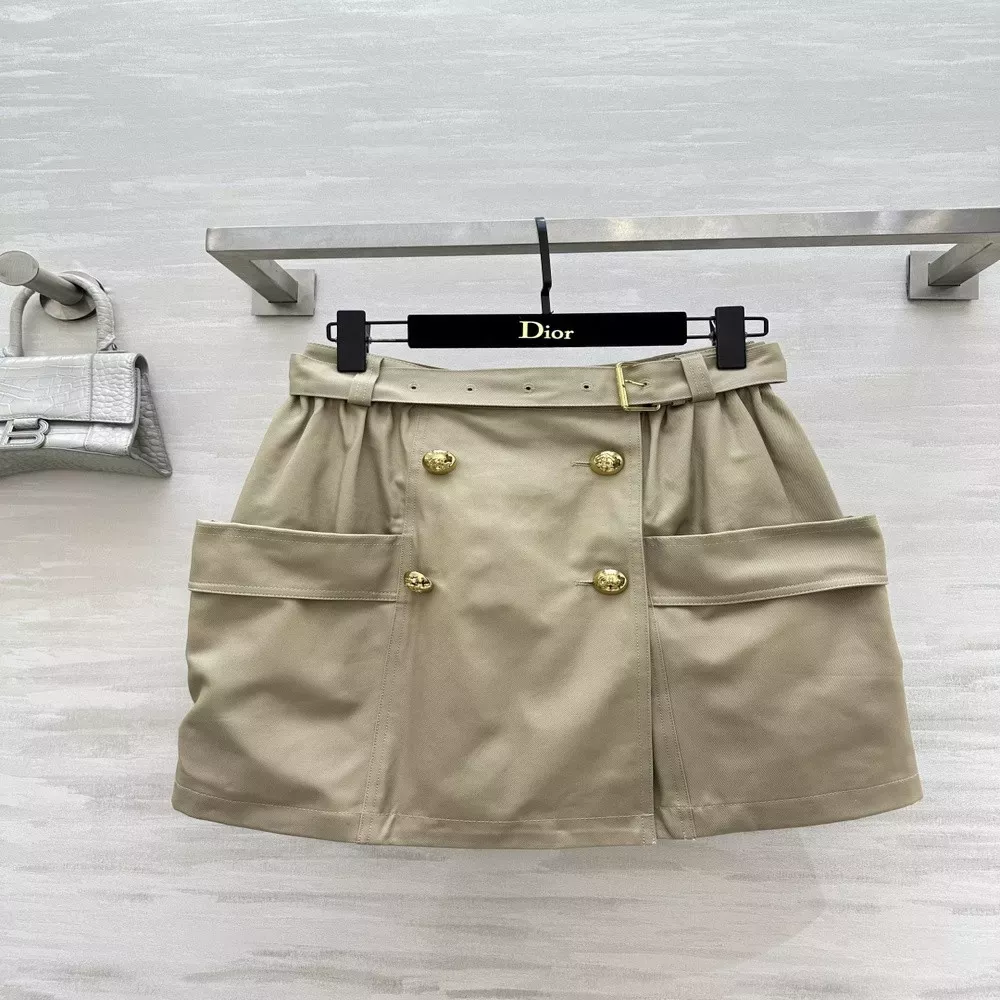 루이비통 카키 벨트 포인트 A라인 스커트