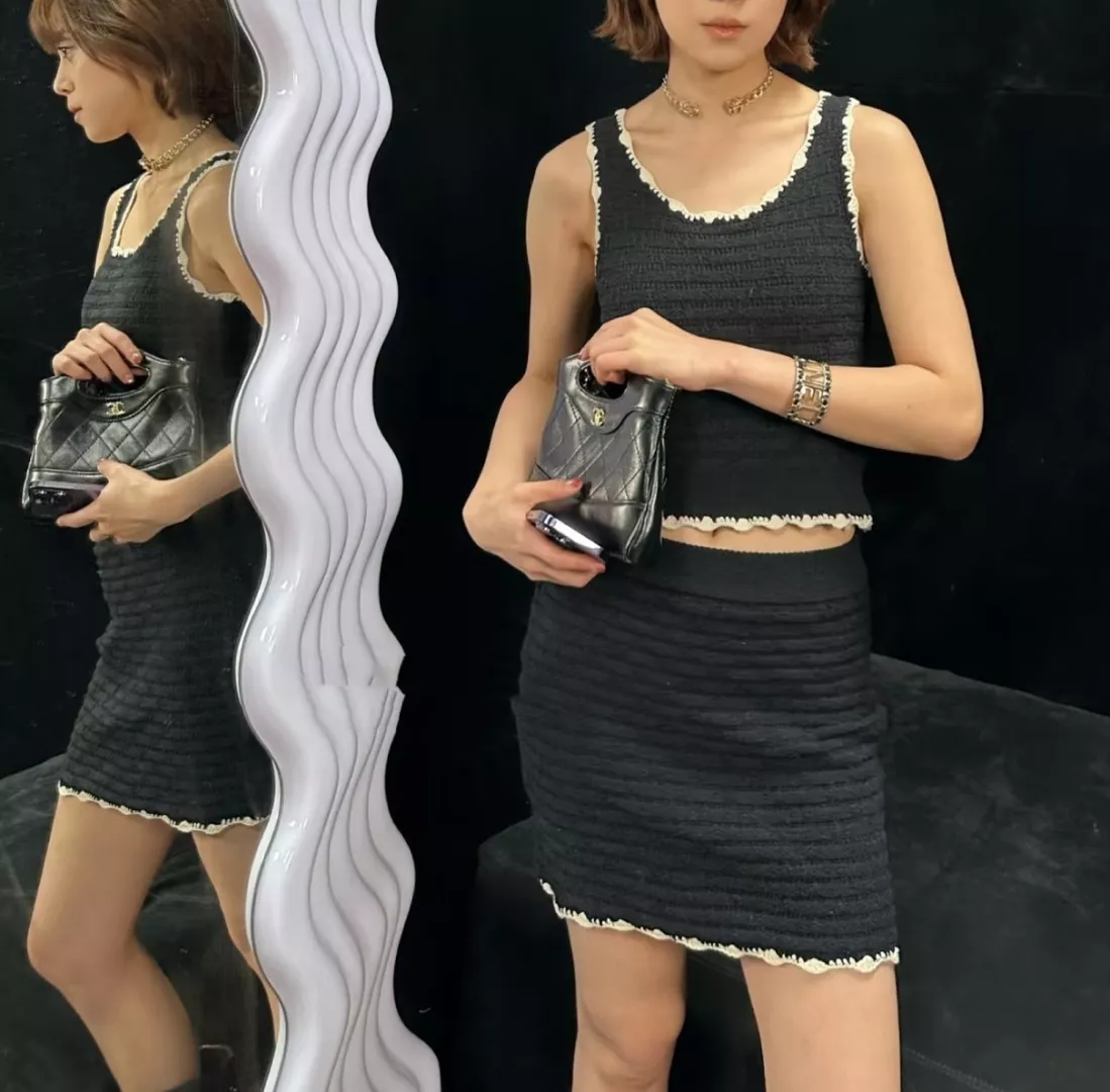샤넬 배색 트리밍 니트 세트 상세 이미지 13