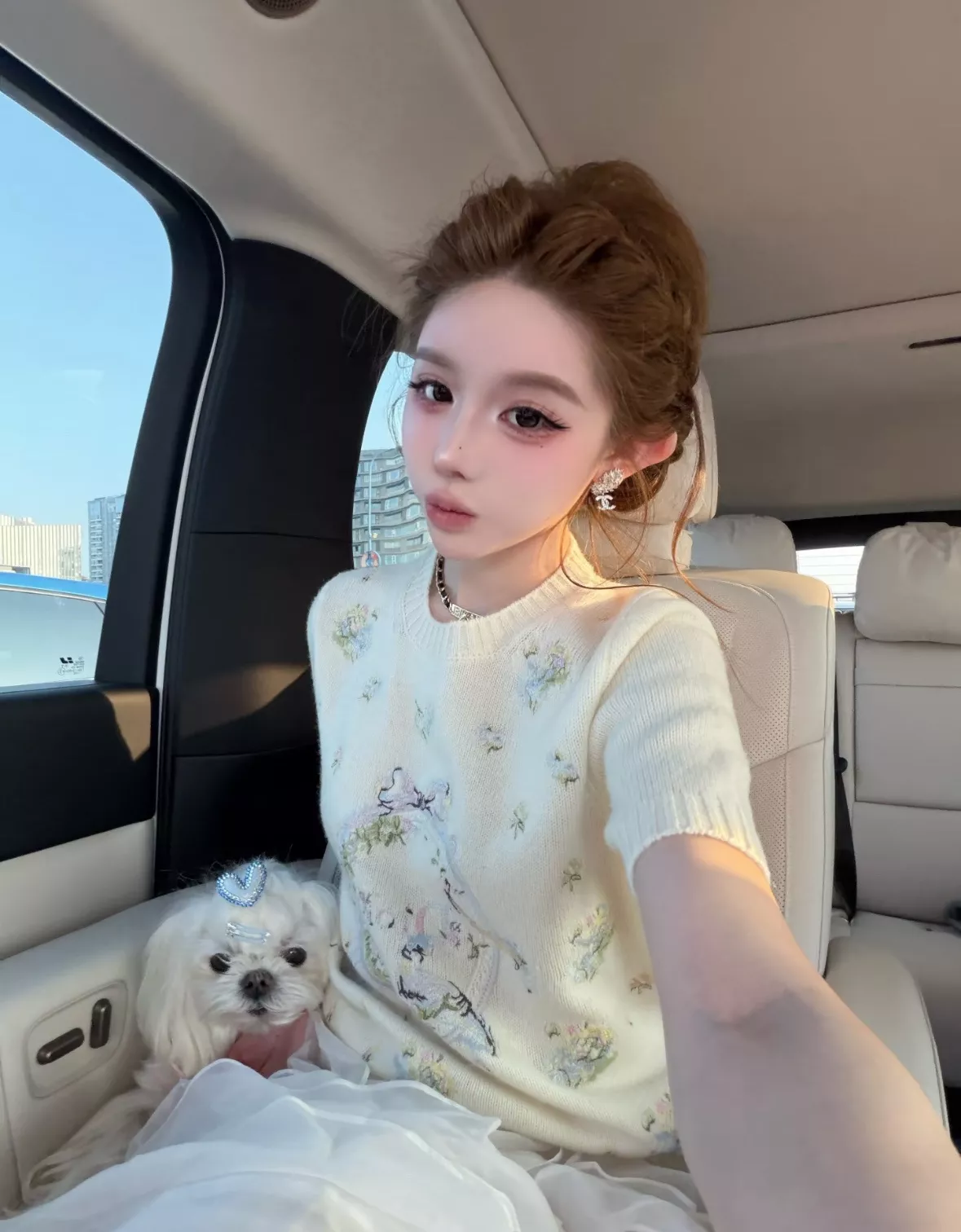 디올 화조 자수 캐시미어 반소매 상의 상세 이미지 46