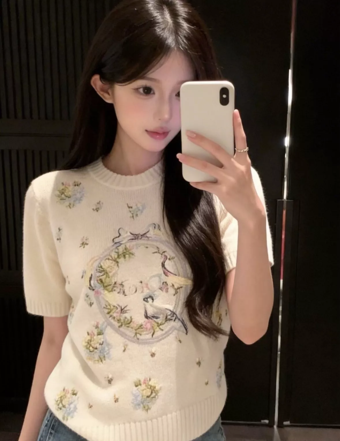 디올 화조 자수 캐시미어 반소매 상의 상세 이미지 50