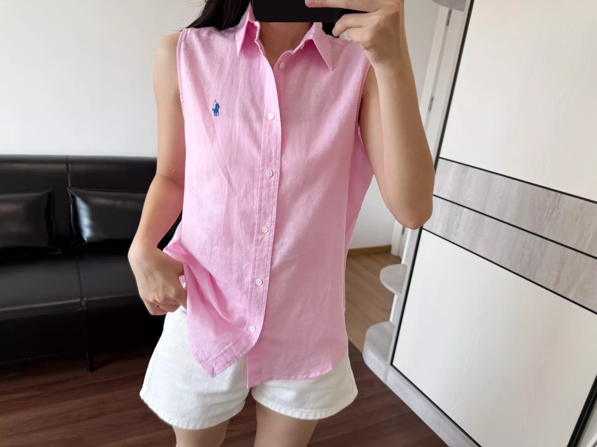 랄프로렌 로고 자수 린넨 민소매 상의 상세 이미지 44