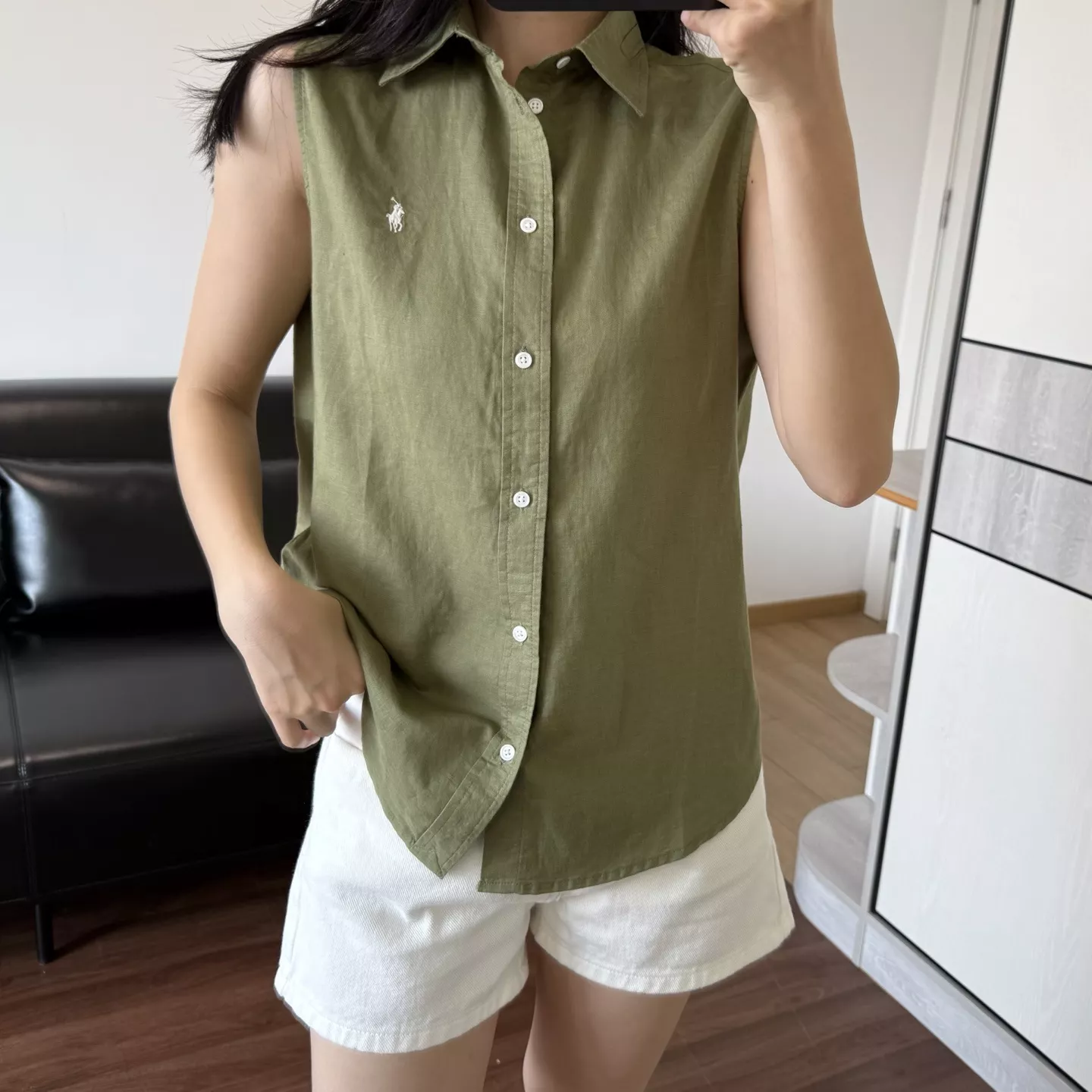 랄프로렌 로고 자수 린넨 민소매 상의 상세 이미지 38