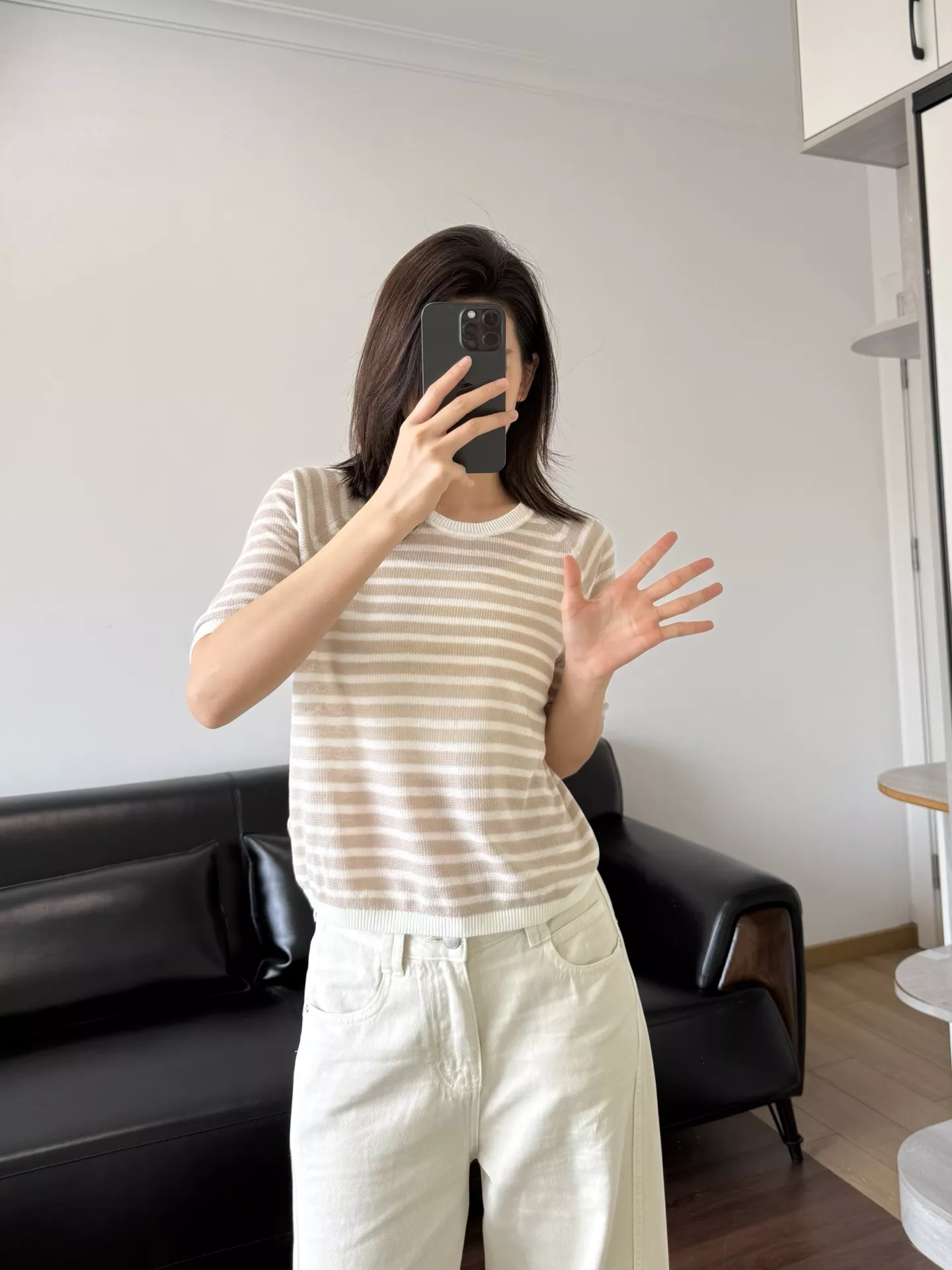 아이시클 실크 린넨 혼방 중소매 니트탑 상세 이미지 45