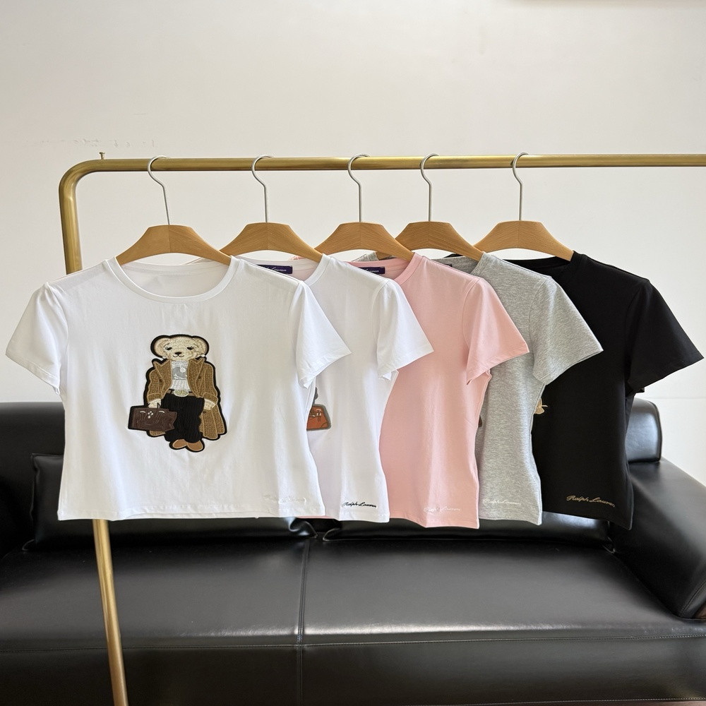 랄프로렌 곰 자수 슬림핏 코튼 티셔츠