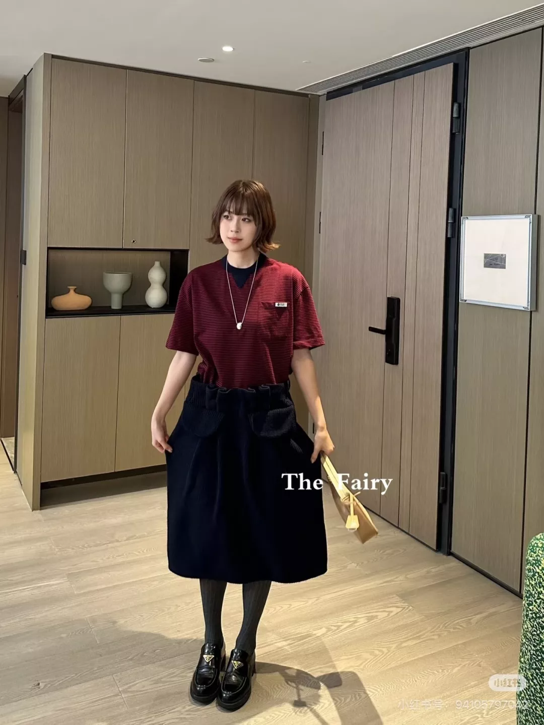 프라다 스트라이프 포인트 반소매 탑 상세 이미지 17