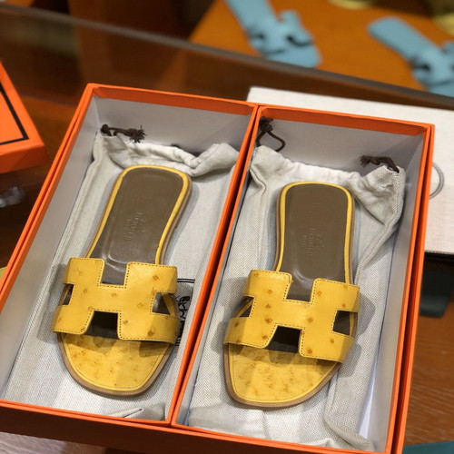 에르메스 오스트리치 가죽 H 슬리퍼