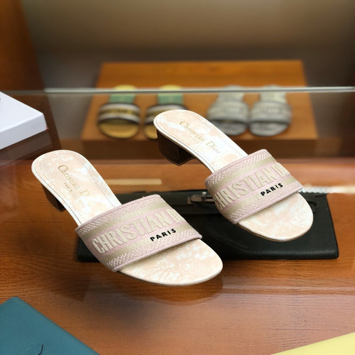 디올 로고 자수 캔버스 플랫 슬리퍼