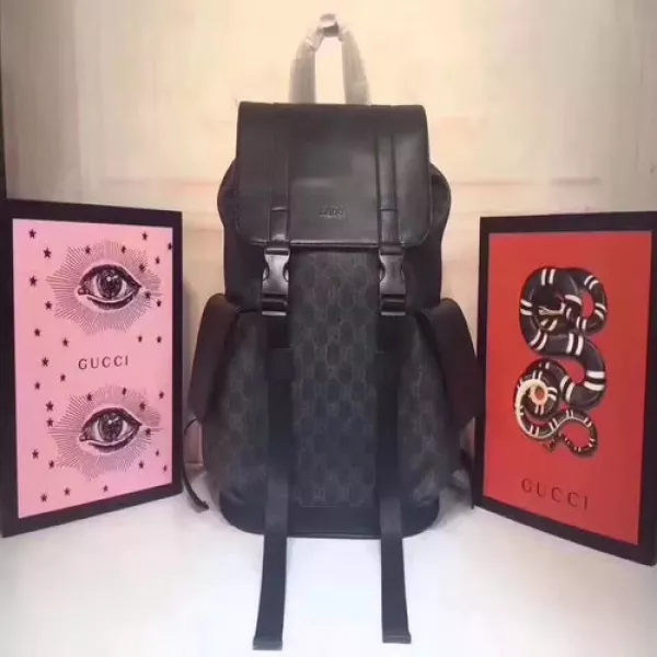 구찌 블랙 레더 방수 PVC 백팩