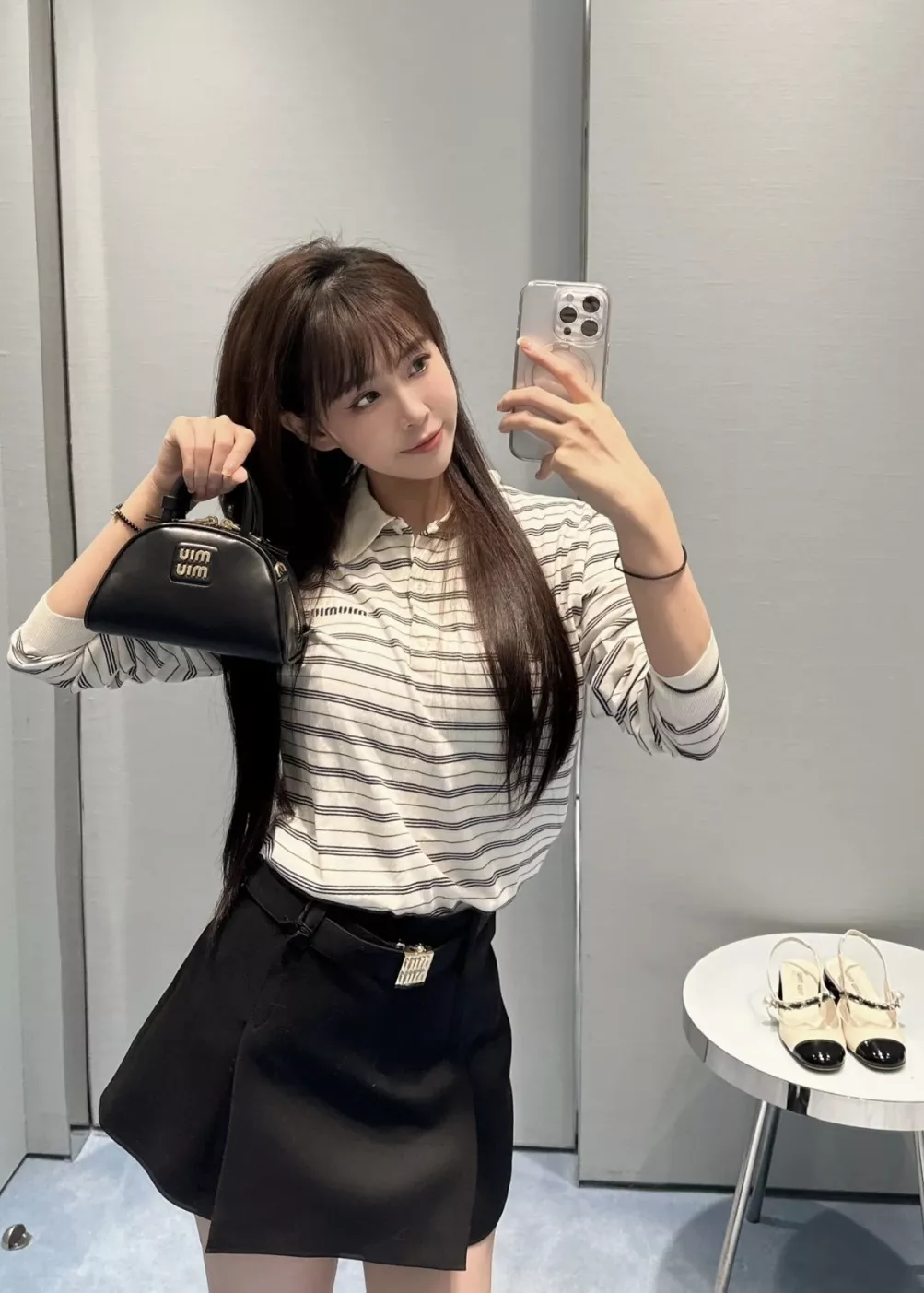 미우미우 로고 벨트 플리츠 미니 스커트 상세 이미지 35