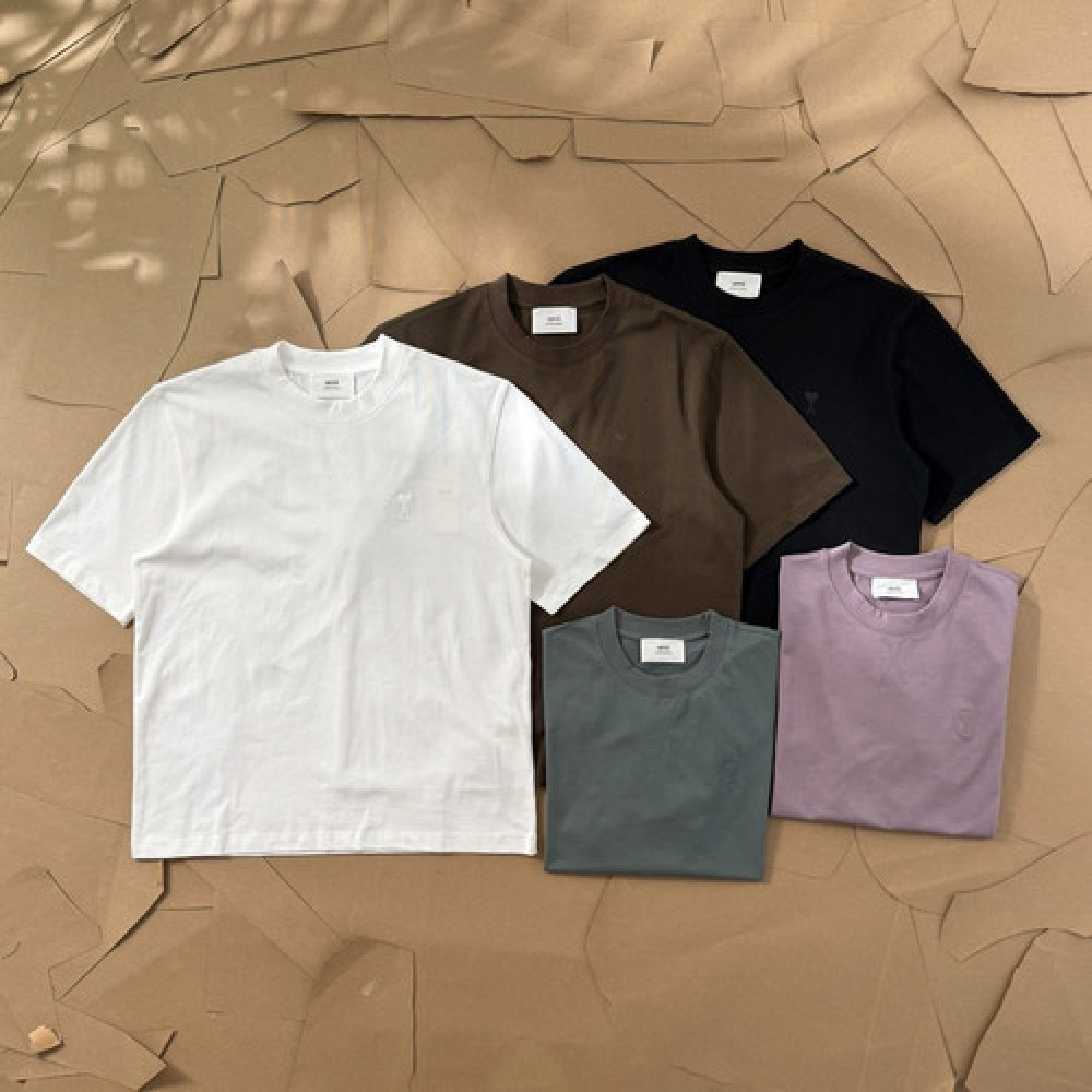 아미 하트 자수 박시핏 반소매 티셔츠