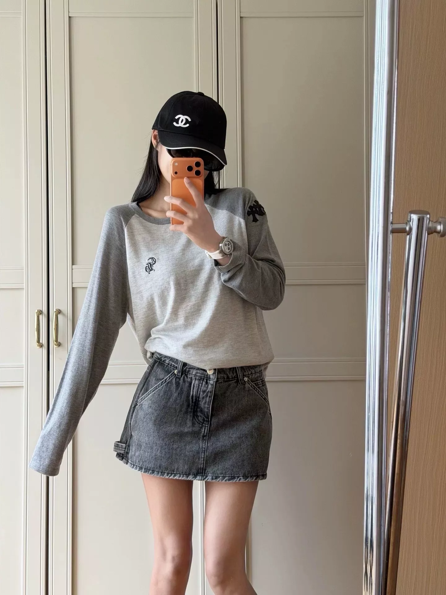 크롬하츠 래글런 자수 배색 긴소매 티셔츠 상세 이미지 7