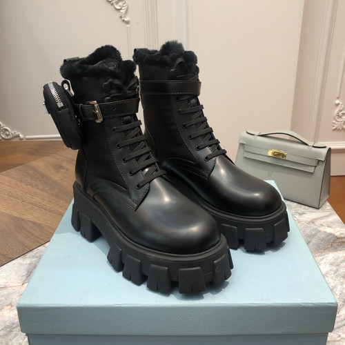 프라다 모놀리스 가죽 나일론 숏부츠
