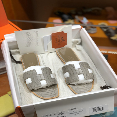 에르메스 이국적인 패턴 오픈토 슬리퍼