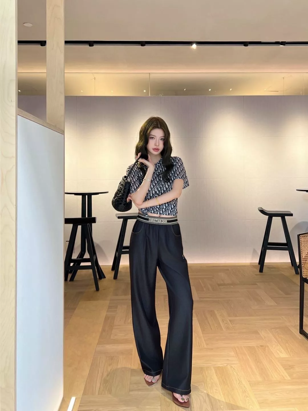 디올 레터링 허리밴드 와이드 팬츠 상세 이미지 15