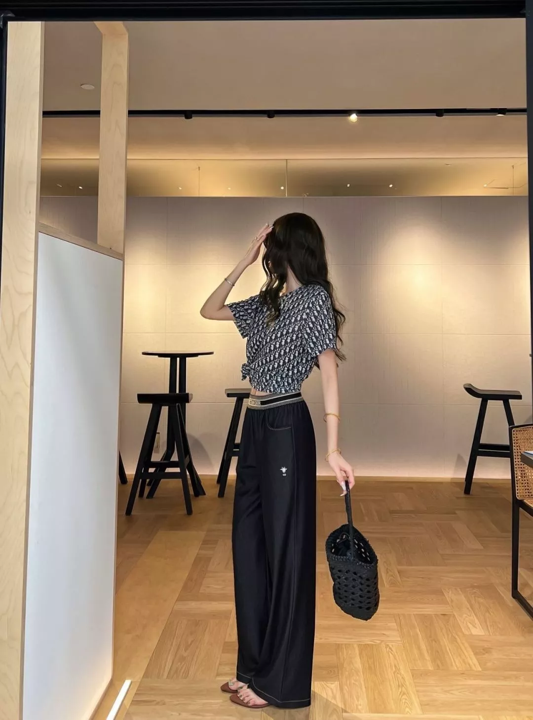 디올 레터링 허리밴드 와이드 팬츠 상세 이미지 11