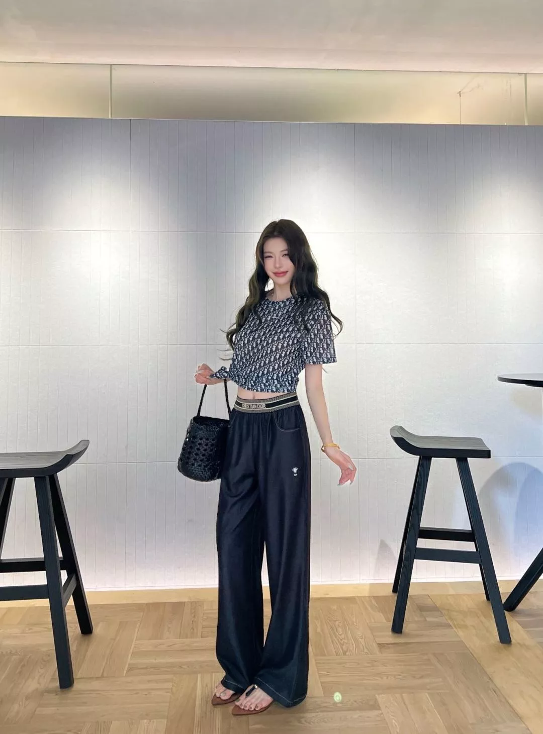 디올 레터링 허리밴드 와이드 팬츠 상세 이미지 13