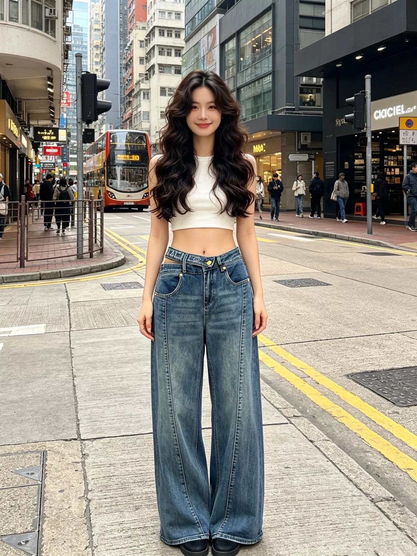 샤넬 컷아웃 와이드 데님 팬츠 상세 이미지 12
