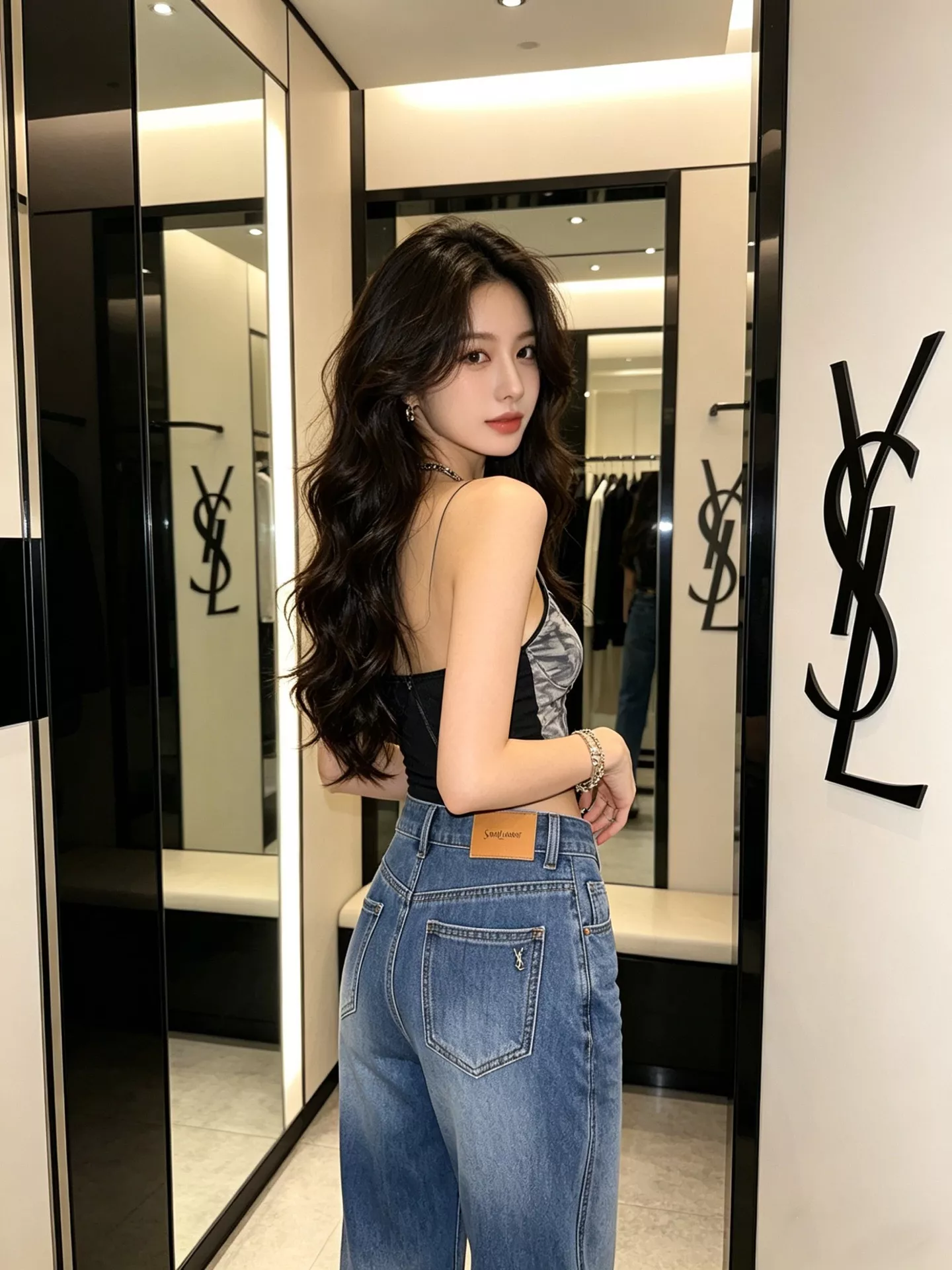 생로랑 하이웨이스트 부츠컷 데님 팬츠 상세 이미지 14
