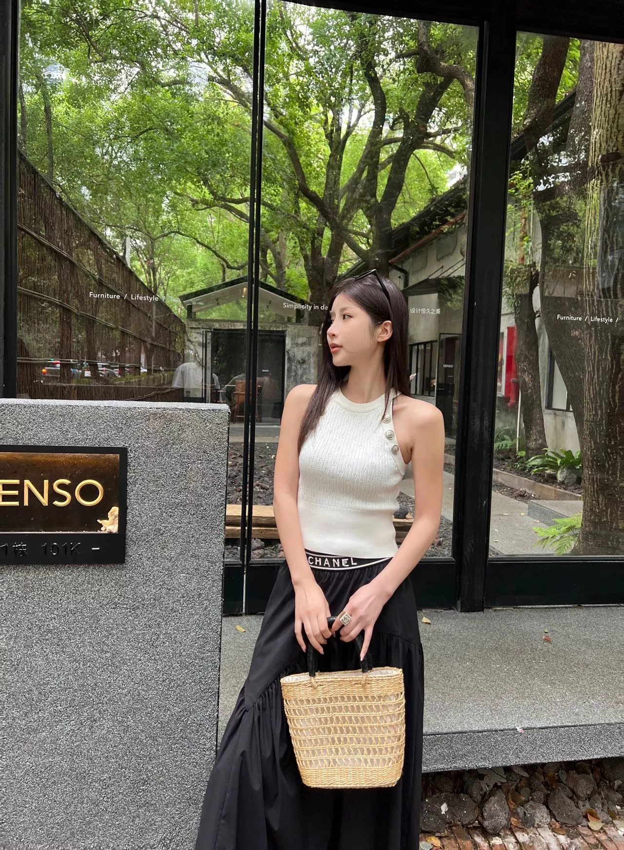 샤넬 배색 허리밴드 자수 스커트 상세 이미지 22