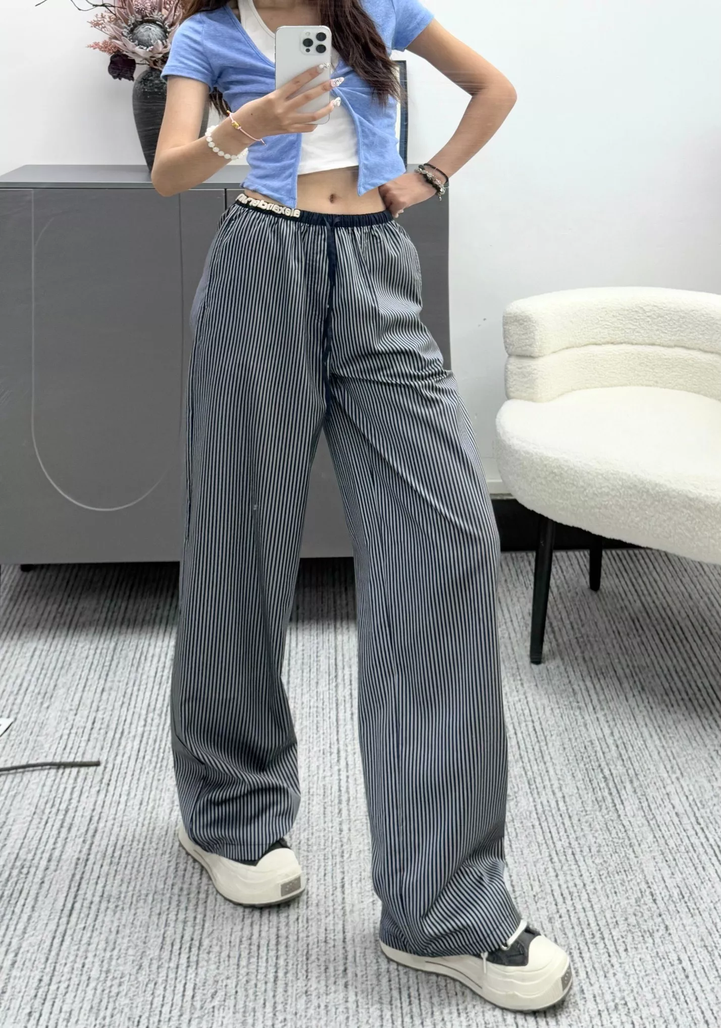 알렉산더왕 세로 스트라이프 와이드 팬츠 상세 이미지 14