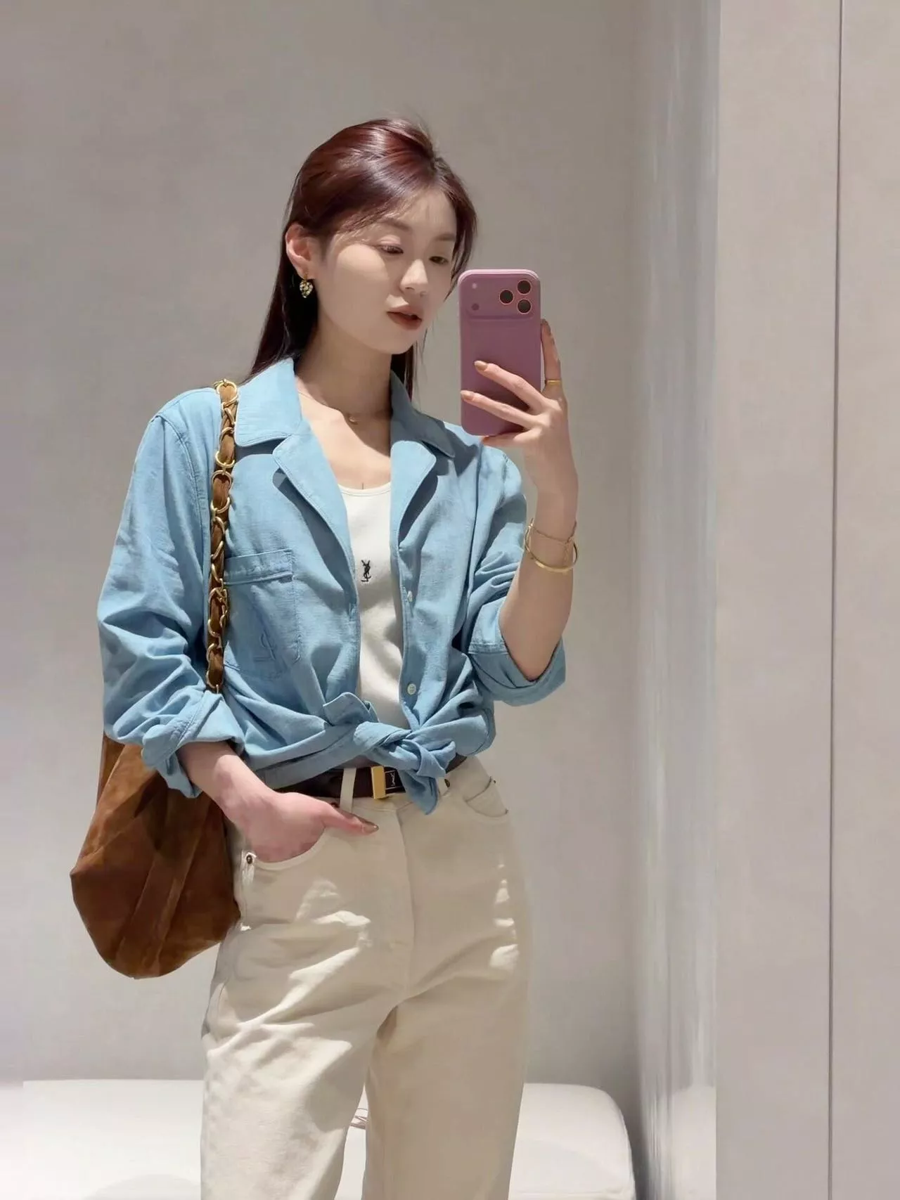 입생로랑 브이넥 롱슬리브 데님 셔츠 상세 이미지 33