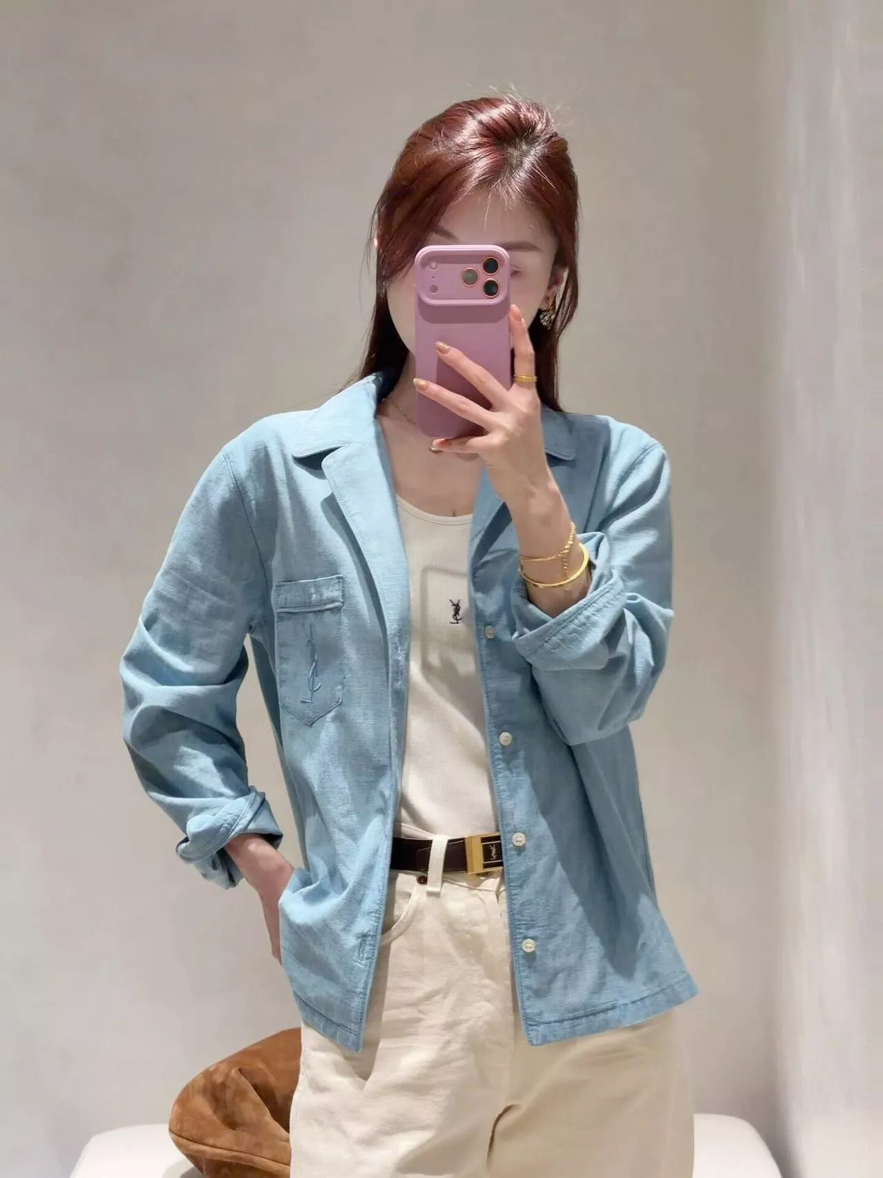 입생로랑 브이넥 롱슬리브 데님 셔츠 상세 이미지 38