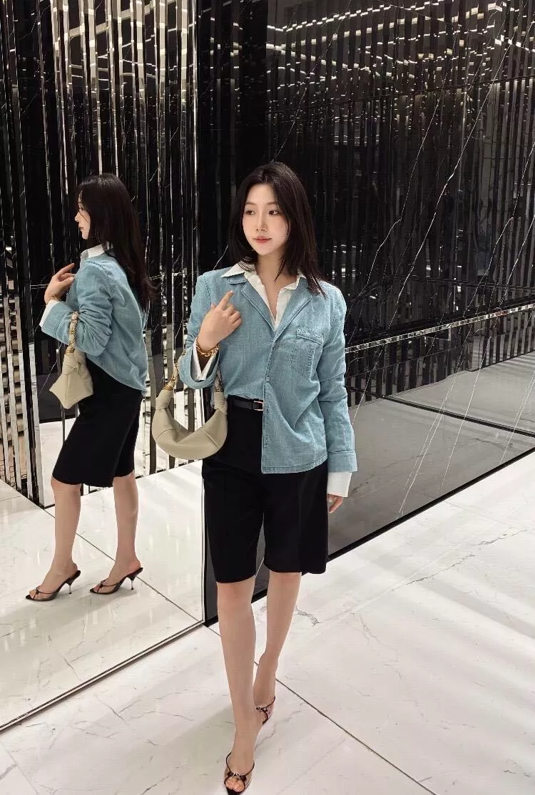 입생로랑 브이넥 롱슬리브 데님 셔츠 상세 이미지 12