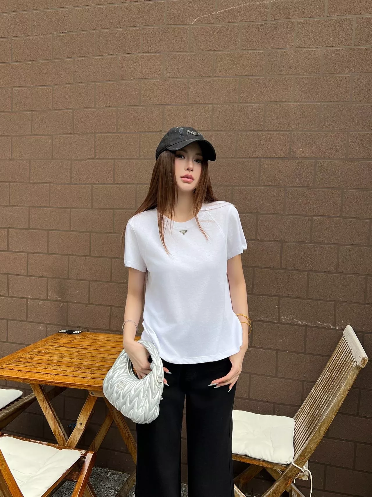 프라다 블랙 하이웨이스트 와이드 데님 팬츠 상세 이미지 19