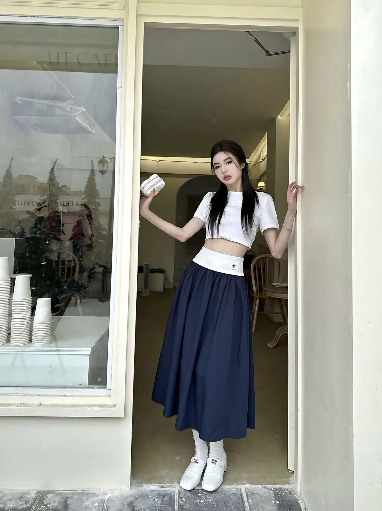 디올 배색 허리선 플레어 스커트 상세 이미지 21