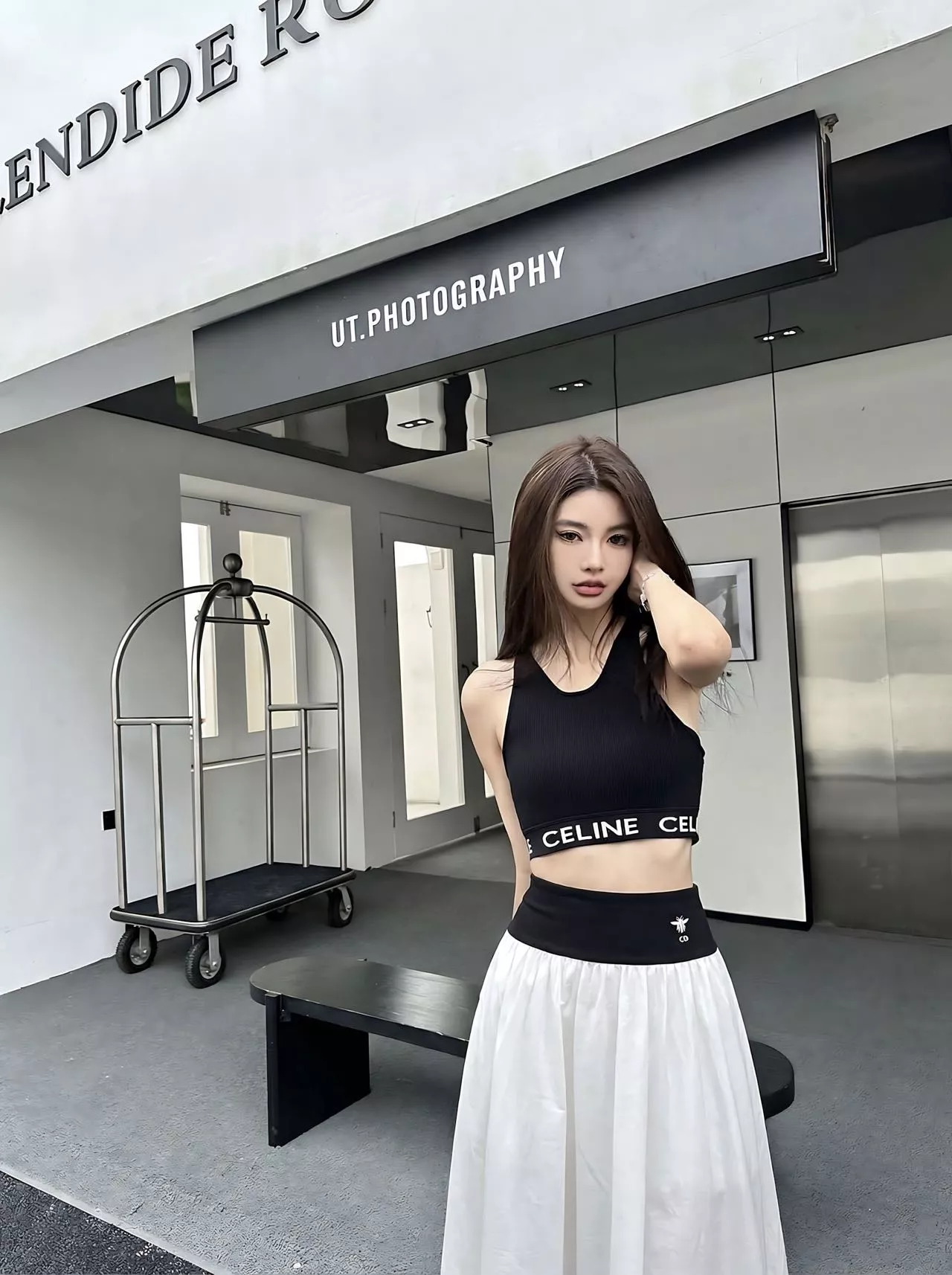 디올 배색 허리선 플레어 스커트 상세 이미지 15