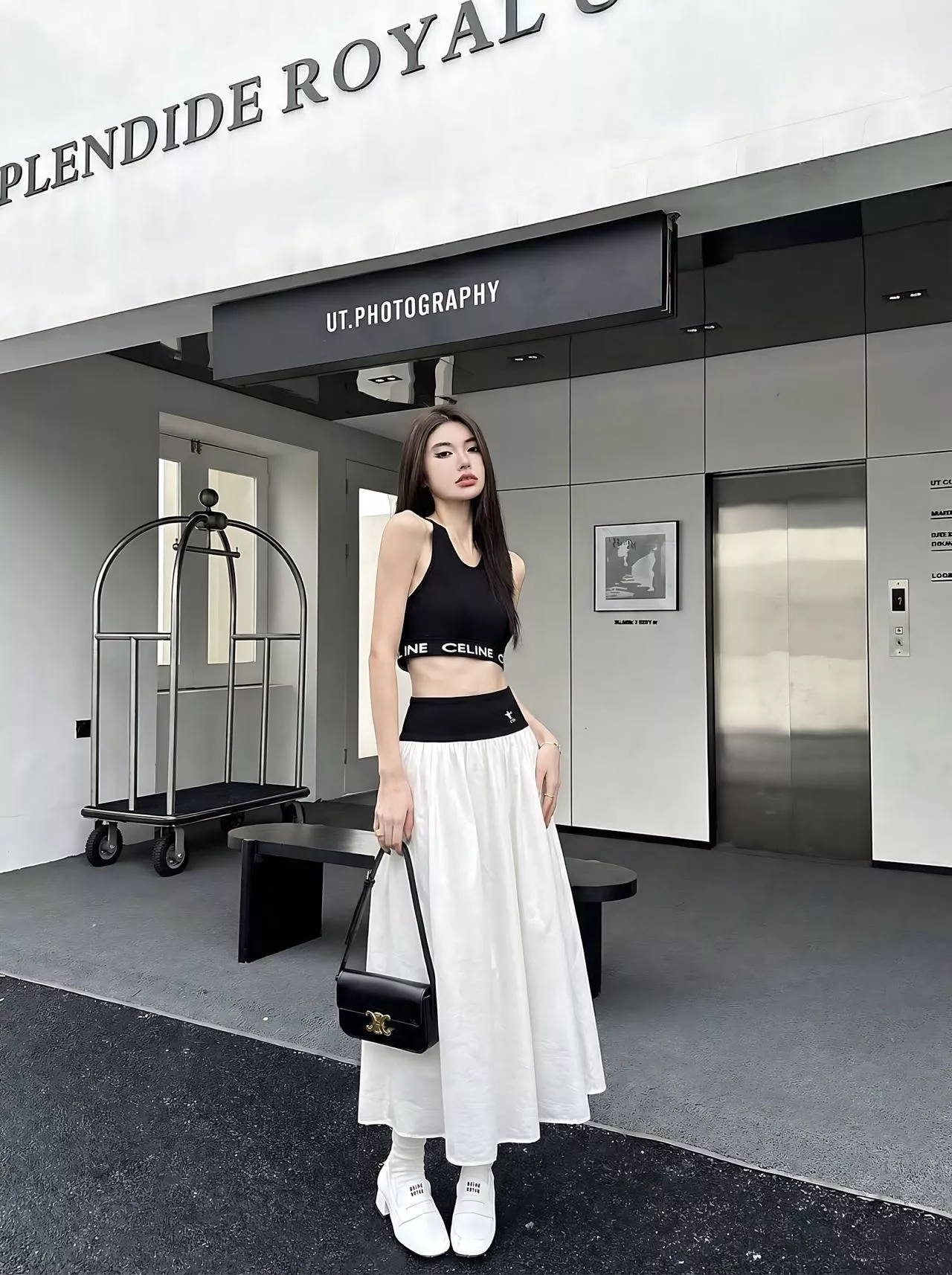 디올 배색 허리선 플레어 스커트 상세 이미지 13