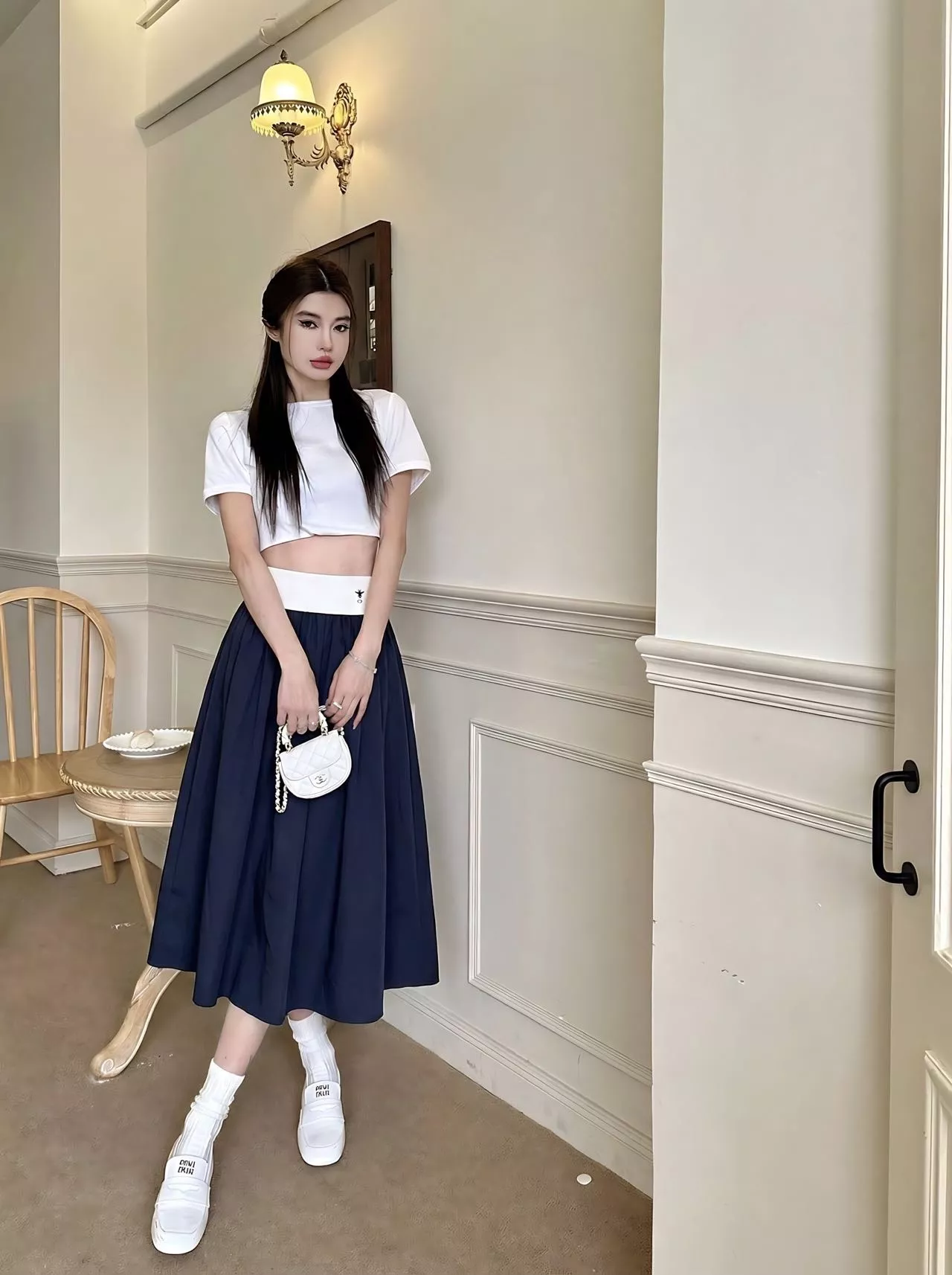 디올 배색 허리선 플레어 스커트 상세 이미지 28