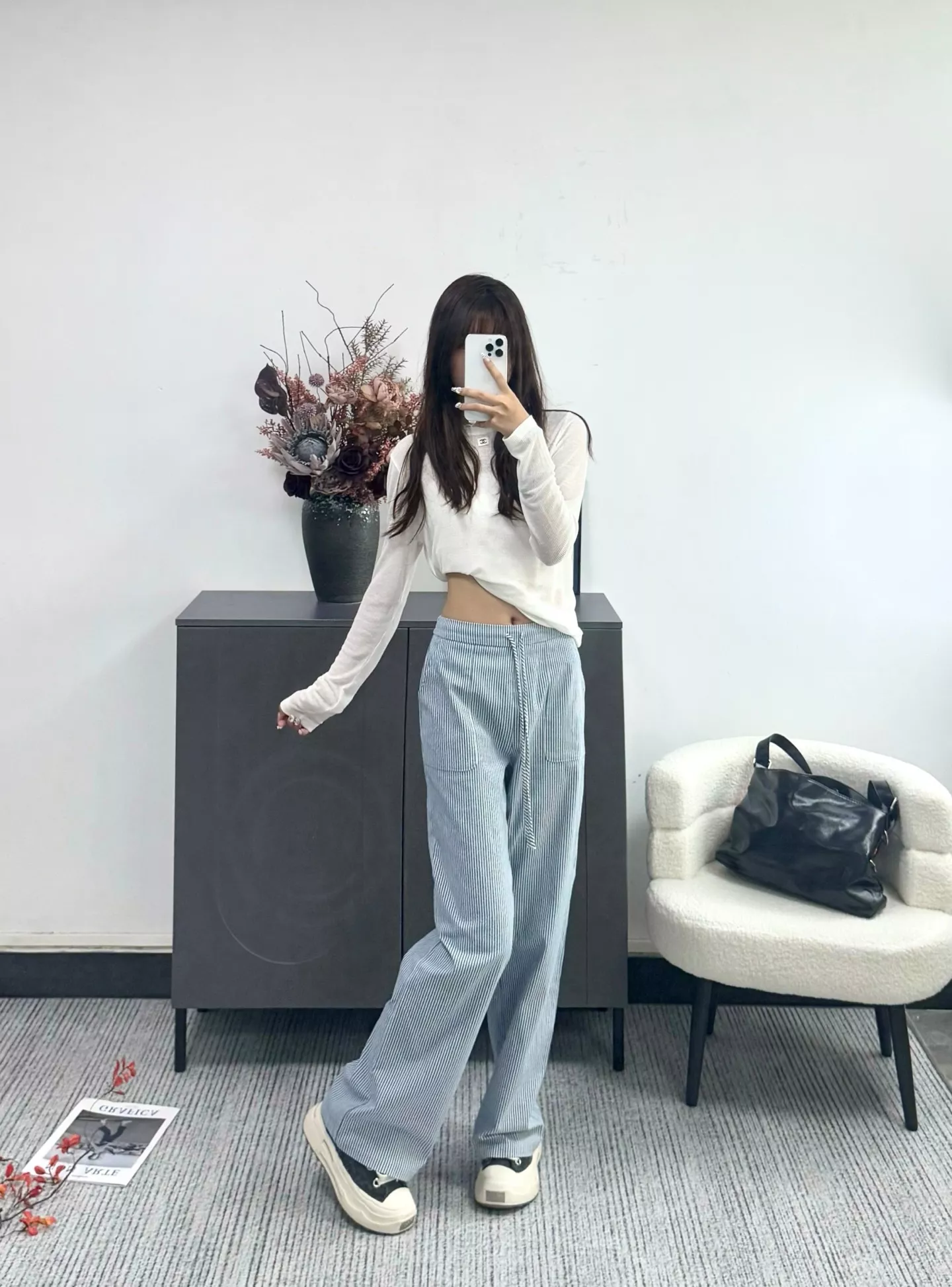 노브랜드 스트라이프 허리밴딩 와이드 팬츠 상세 이미지 13