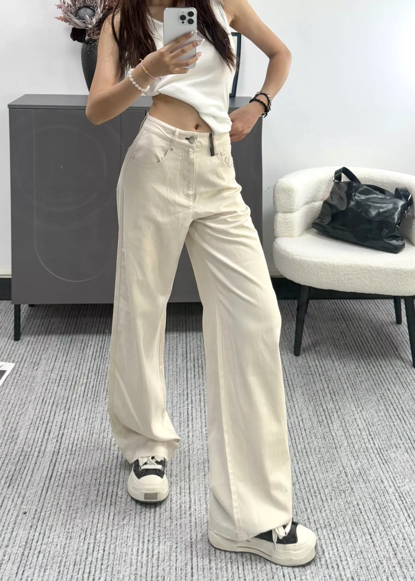 로에베 자수 포켓 하이웨이스트 와이드 팬츠 상세 이미지 11