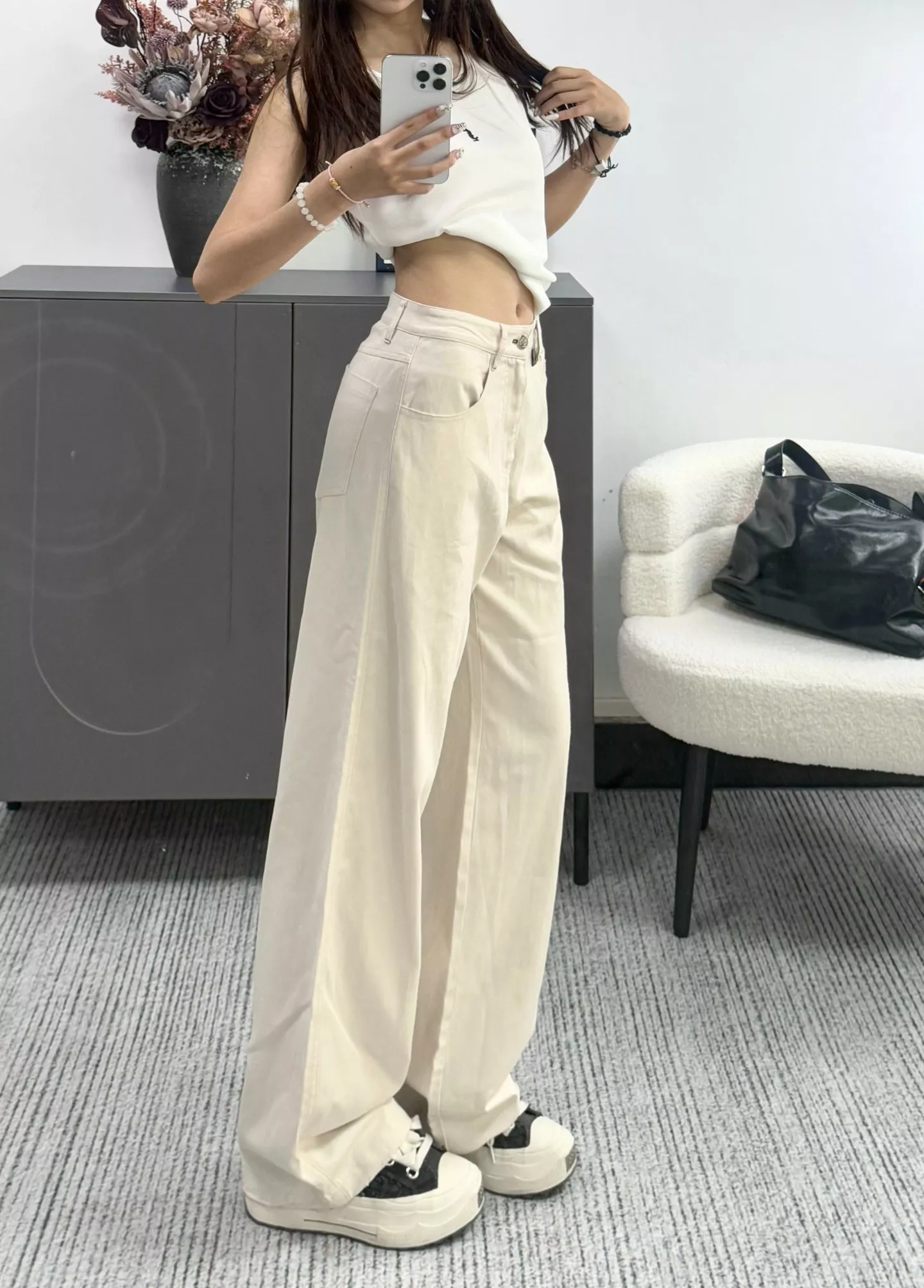 로에베 자수 포켓 하이웨이스트 와이드 팬츠 상세 이미지 14