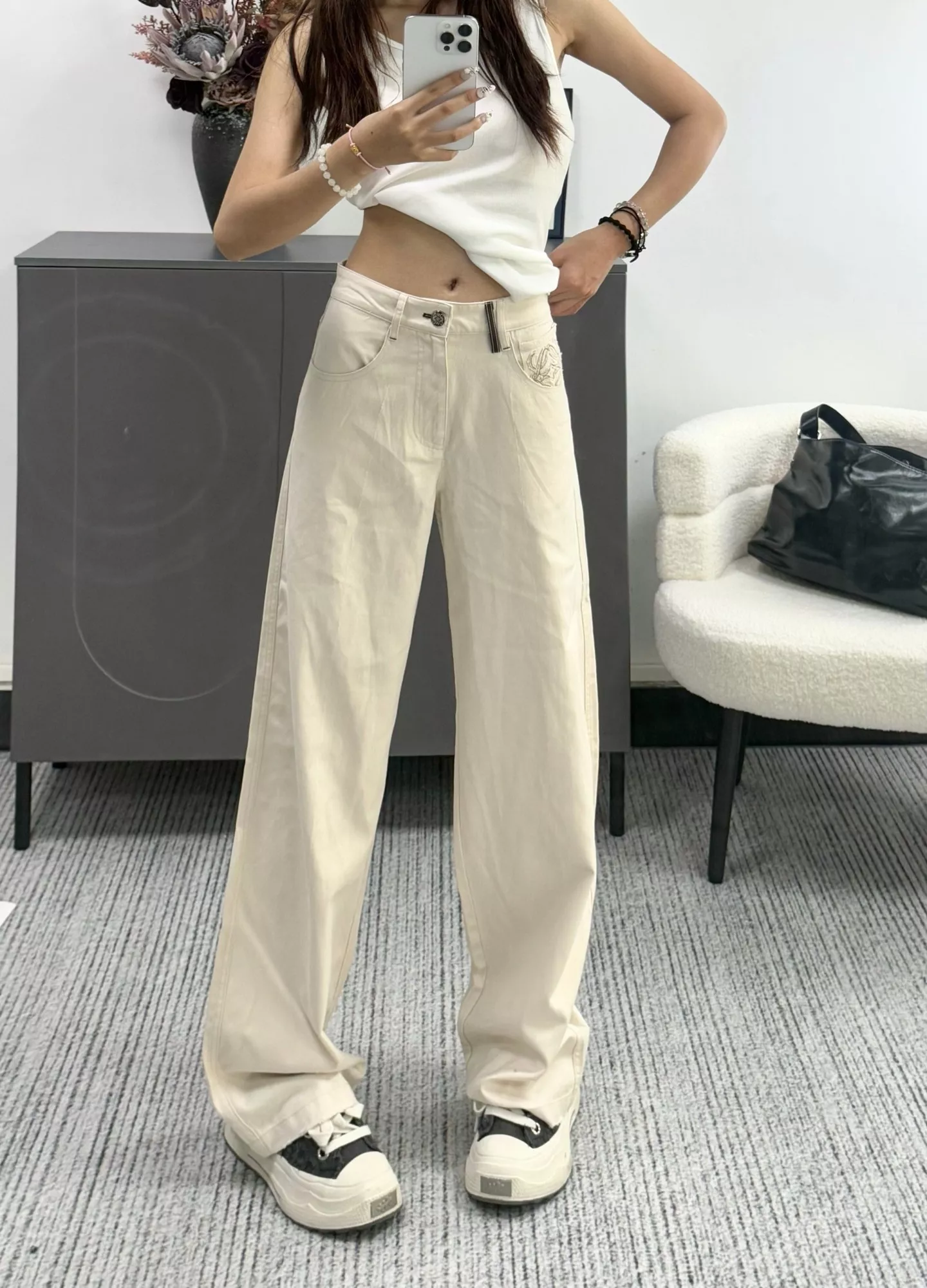 로에베 자수 포켓 하이웨이스트 와이드 팬츠 상세 이미지 15
