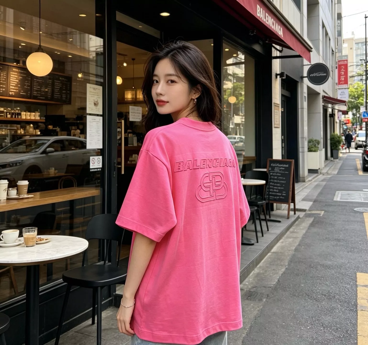 발렌시아가 락 디테일 로고 자수 반소매 상세 이미지 15
